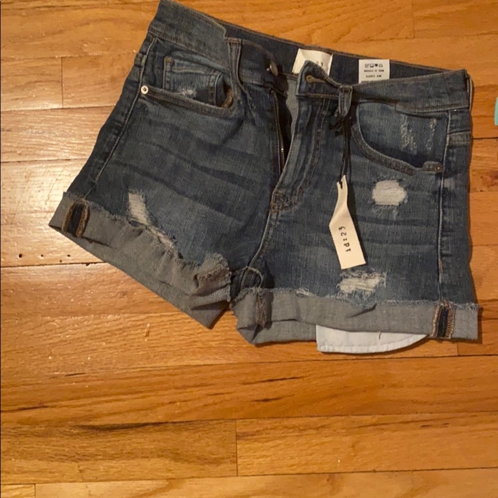 Distressed High Rise Denim Shorts